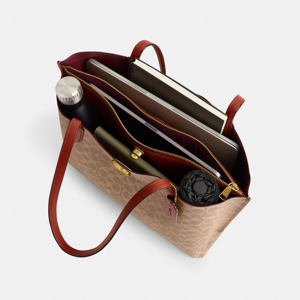 Signature Coated Canvas/Brass/Tan/Rust Coach Willow Tote Bag In Signature Canvas | COH865061