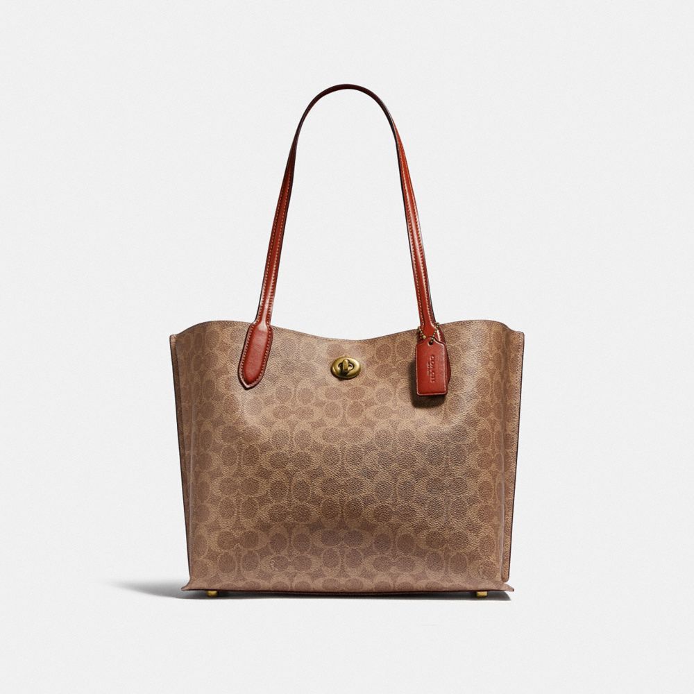 Signature Coated Canvas/Brass/Tan/Rust Coach Willow Tote Bag In Signature Canvas | COH865061
