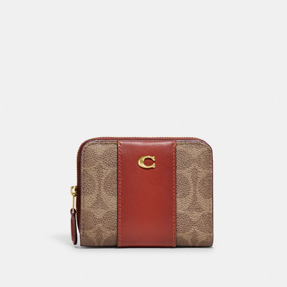 Signature Coated Canvas/Brass/Tan/Rust Coach Billfold Wallet In Colorblock Signature Canvas | COH865613