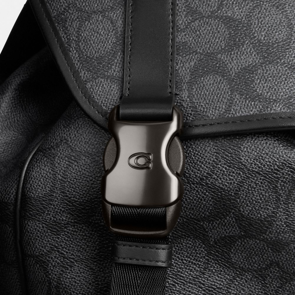 Signature Coated Canvas/Charcoal Signature Coach League Flap Backpack In Signature Canvas | COH866516