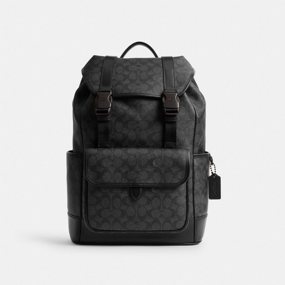 Signature Coated Canvas/Charcoal Signature Coach League Flap Backpack In Signature Canvas | COH866516