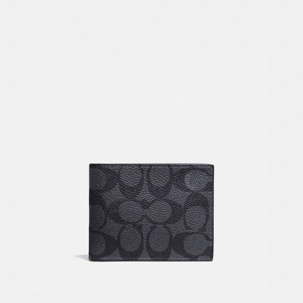 Signature Coated Canvas/Smooth Leather/Charcoal/Black Coach Slim Billfold Wallet In Signature Canvas | COH866709