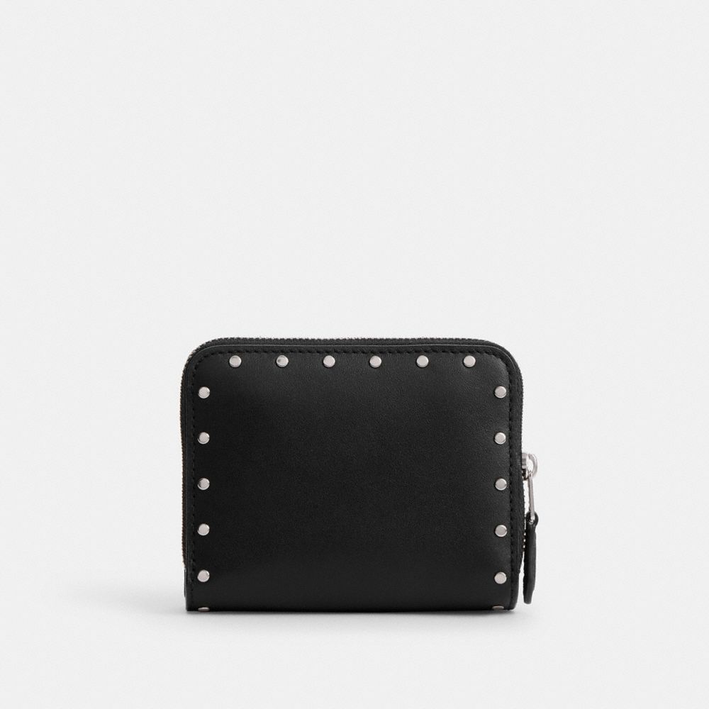 Silver/Black Coach Billfold Wallet With Rivets | COH865617