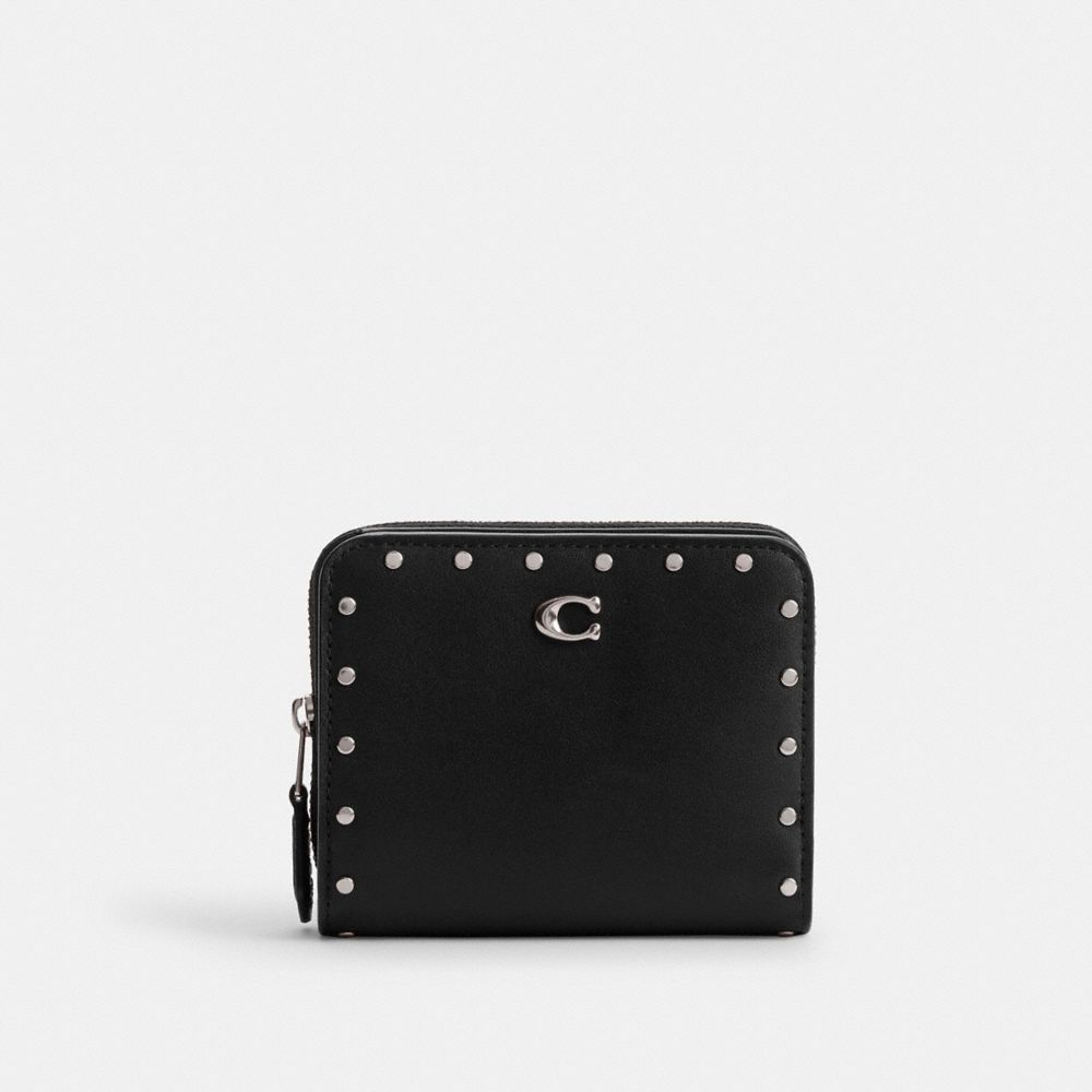 Silver/Black Coach Billfold Wallet With Rivets | COH865617