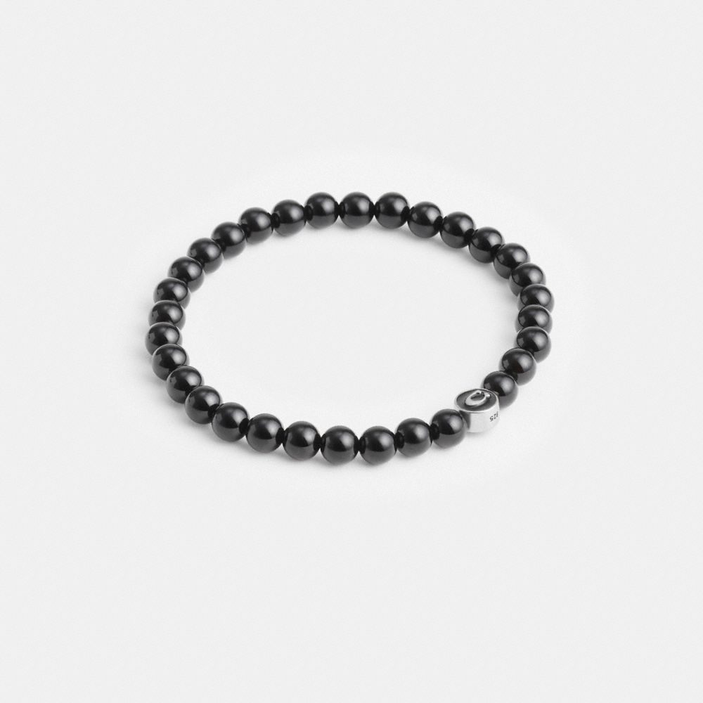 Silver/Black Coach Black Onyx Beaded Bracelet | COH867026