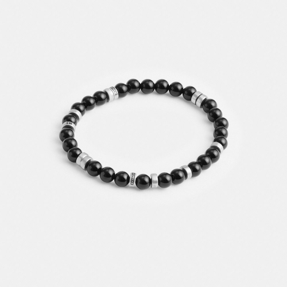 Silver/Black Coach Black Onyx Beaded Disk Bracelet | COH867008