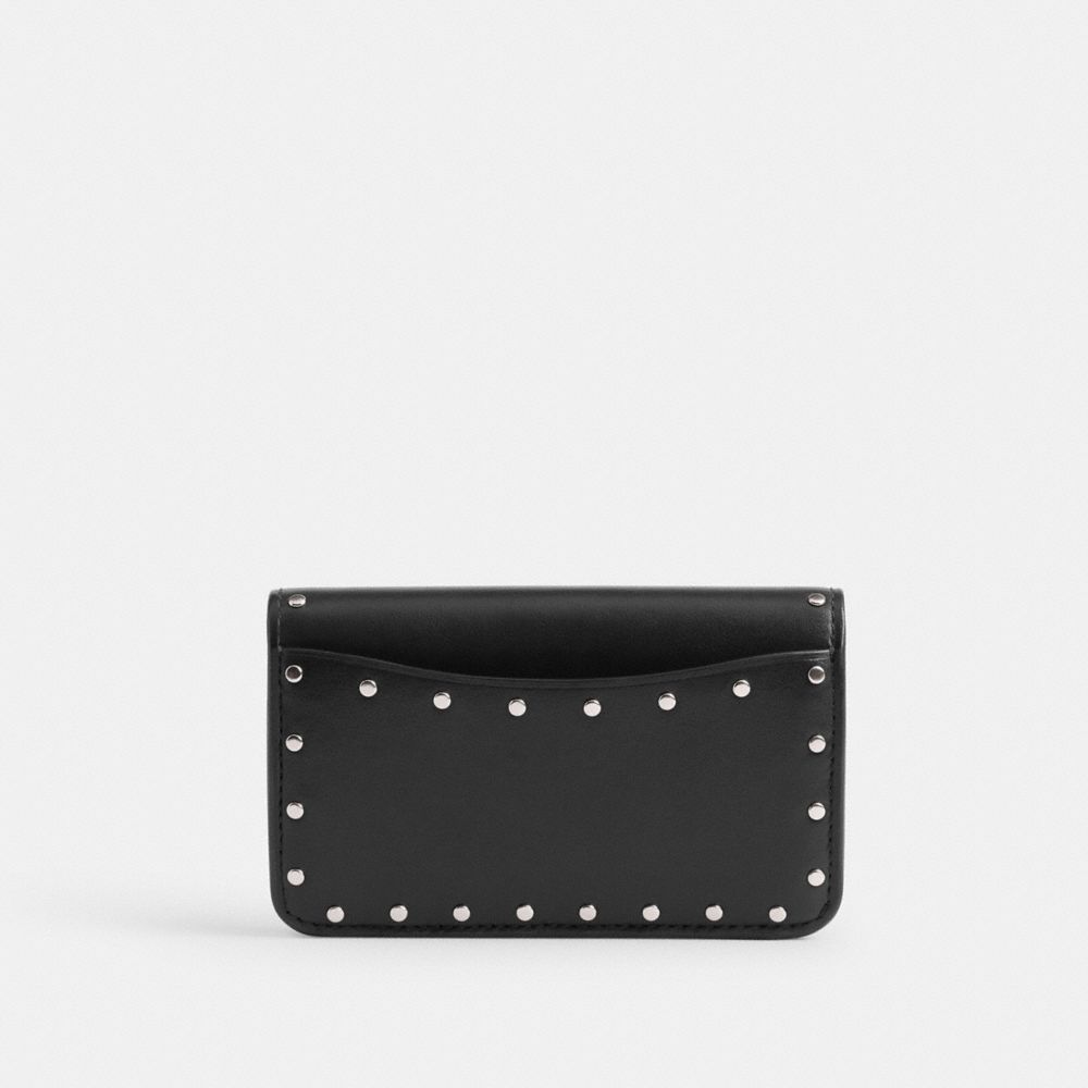 Silver/Black Coach Essential Slim Card Case With Rivets | COH865512