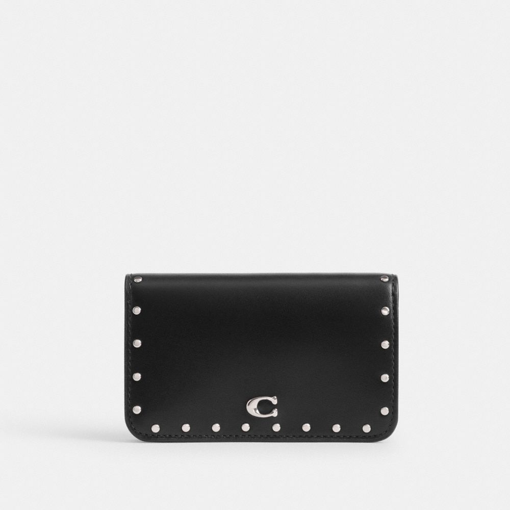 Silver/Black Coach Essential Slim Card Case With Rivets | COH865512