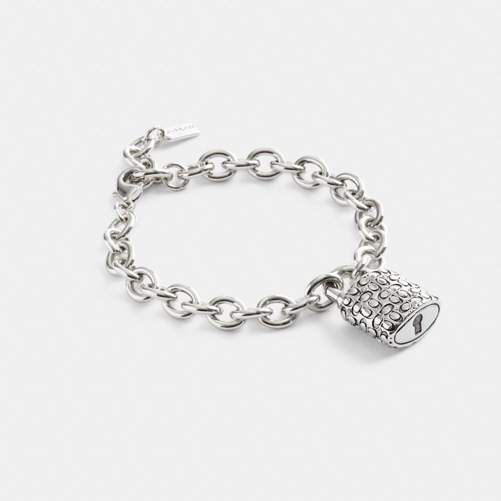 Silver/Black Coach Quilted Padlock Chain Bracelet | COH866089