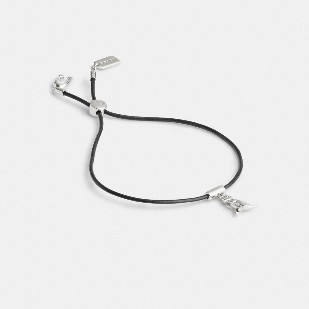 Silver/Black Coach Rexy Leather Slider Bracelet | COH866230