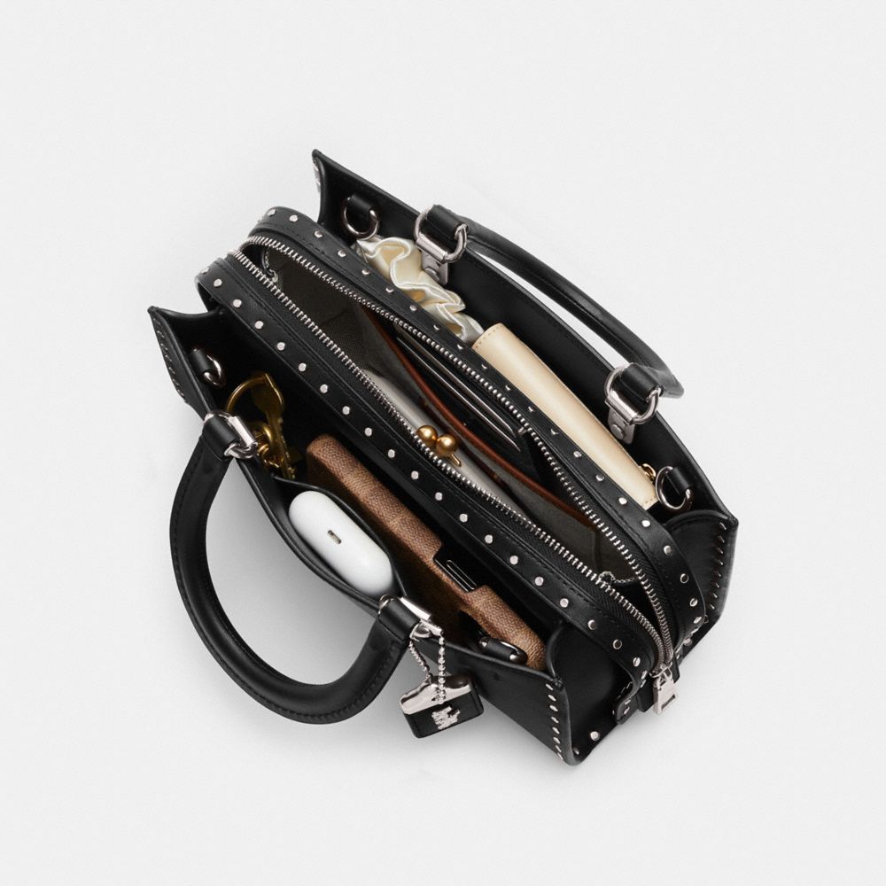 Silver/Black Coach Rogue Bag 26 With Rivets | COH865181