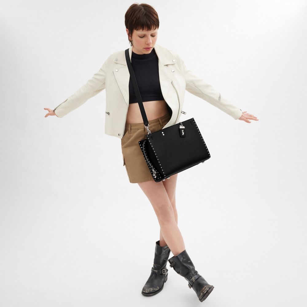 Silver/Black Coach Rogue Bag With Rivets | COH864952