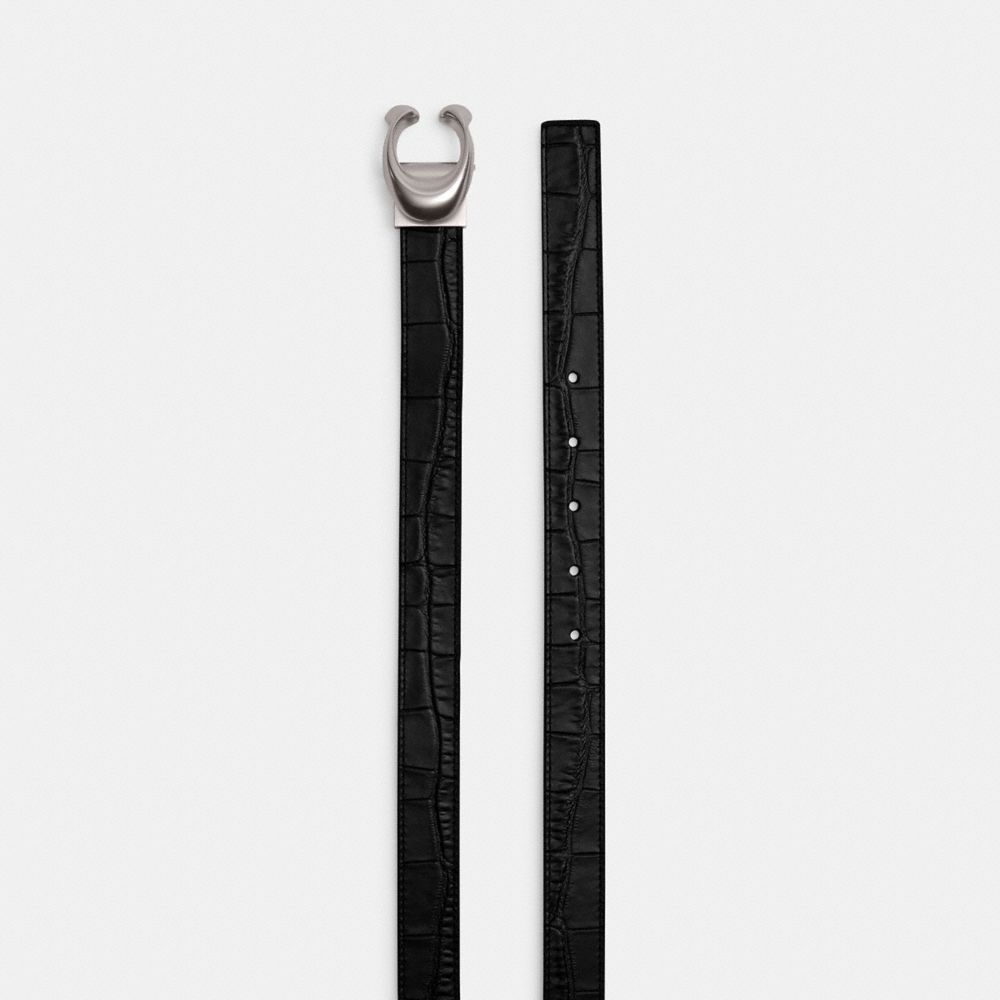 Silver/Black Coach Sculpted Signature Buckle Reversible Belt, 25 Mm | COH866315
