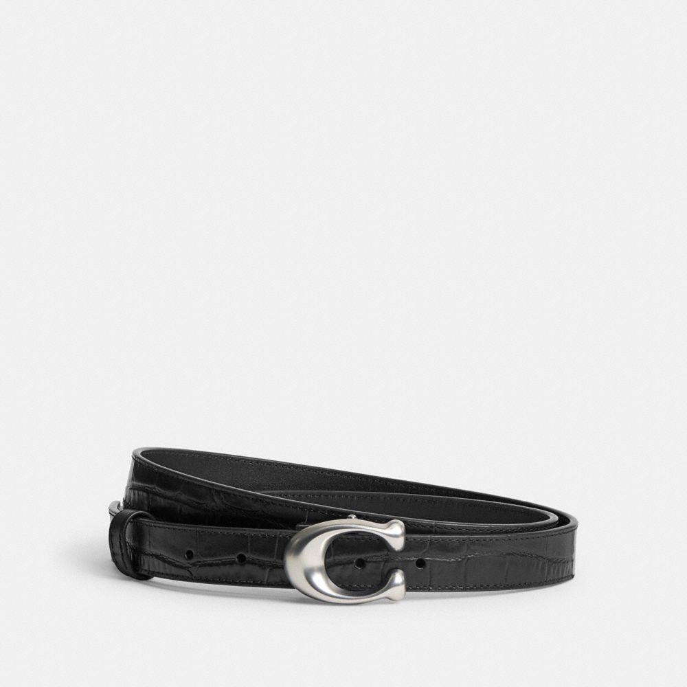 Silver/Black Coach Sculpted Signature Buckle Reversible Belt, 25 Mm | COH866315