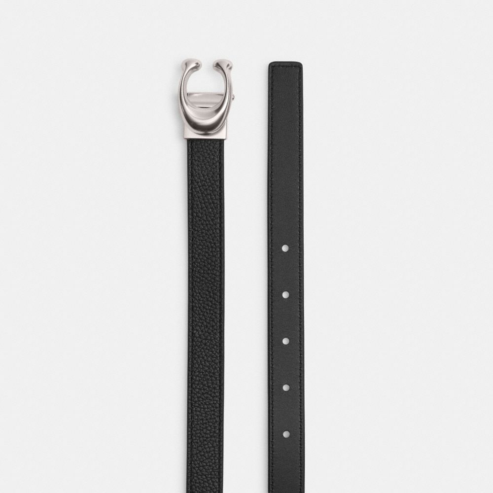 Silver/Black Coach Sculpted Signature Buckle Reversible Belt, 20 Mm | COH866316