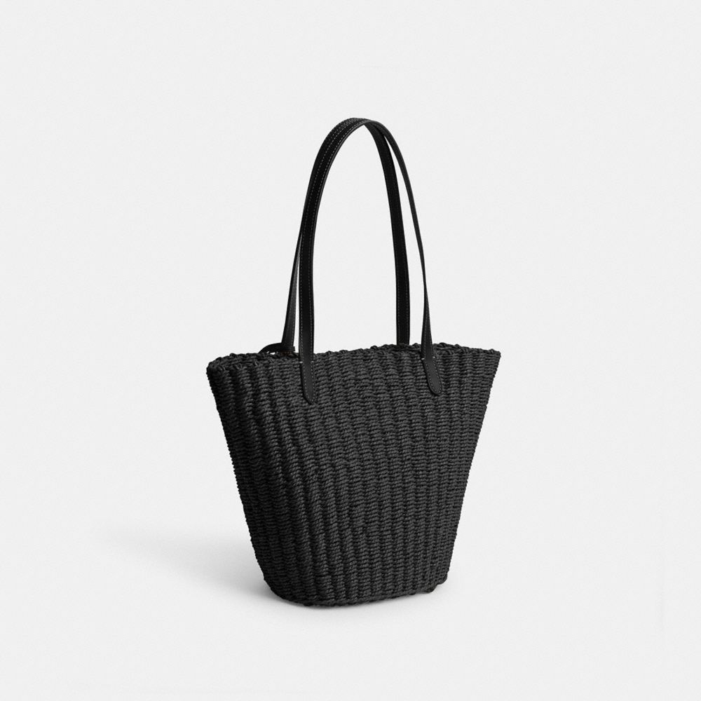 Silver/Black Coach Small Straw Tote | COH865058