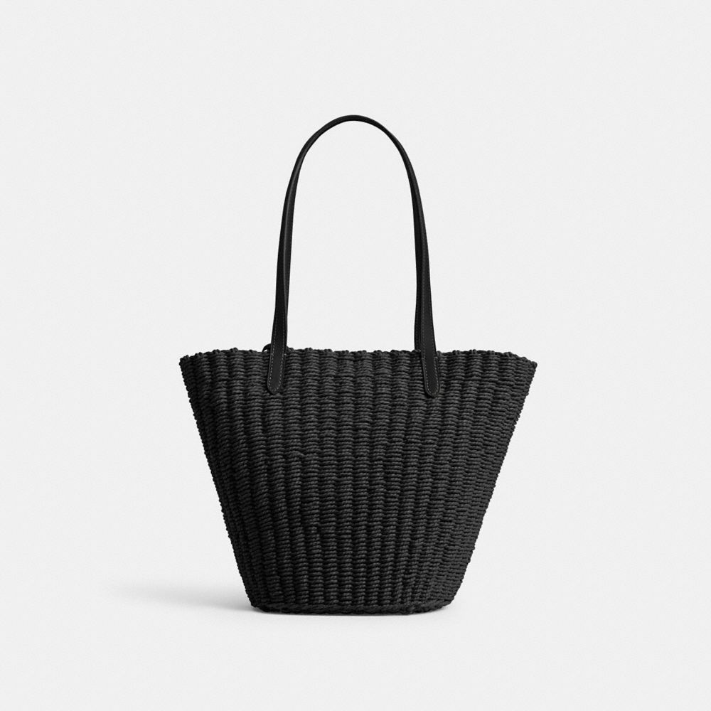 Silver/Black Coach Small Straw Tote | COH865058