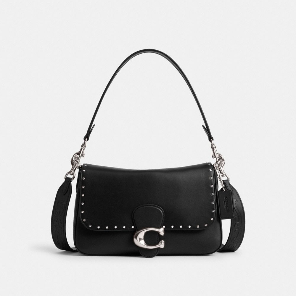 Silver/Black Coach Soft Tabby Shoulder Bag With Rivets | COH864954