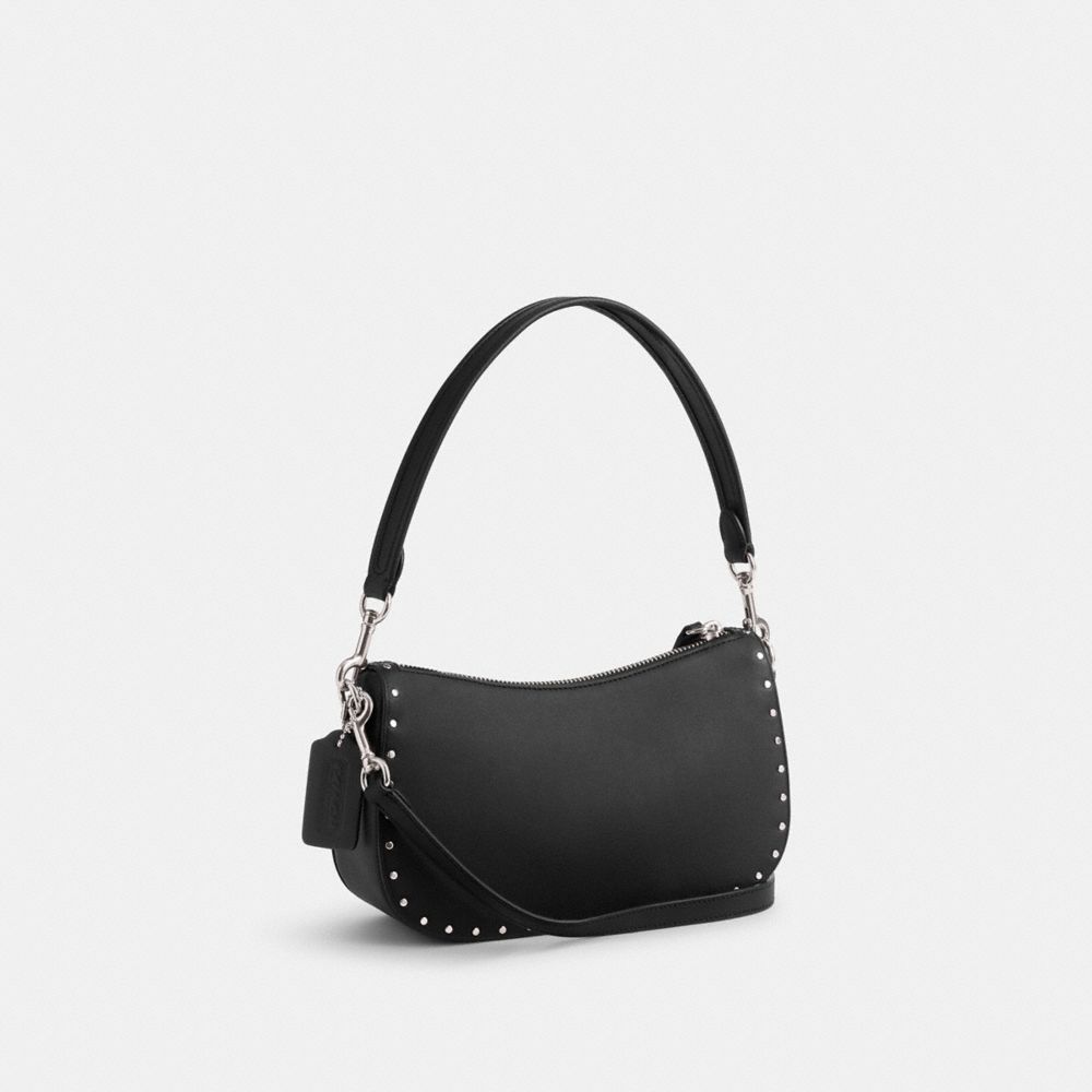 Silver/Black Coach Swinger Bag With Rivets | COH865391