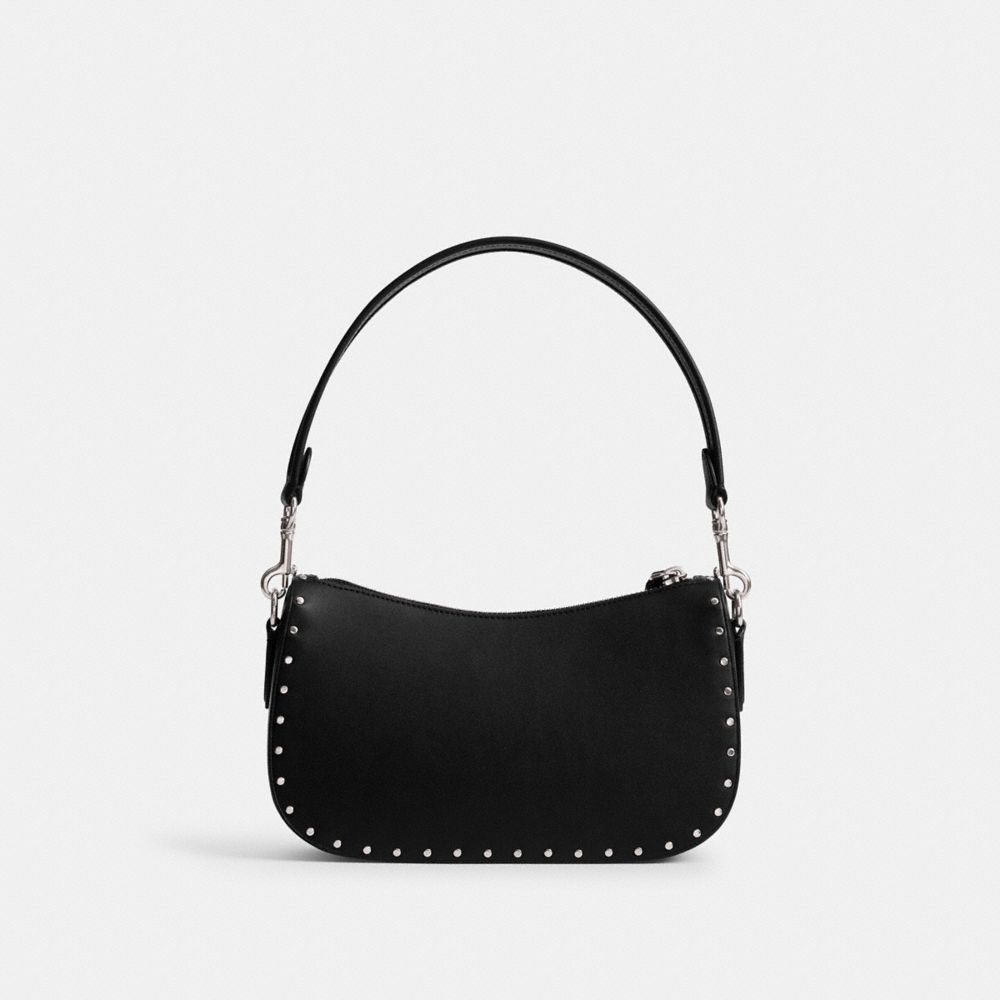 Silver/Black Coach Swinger Bag With Rivets | COH865391