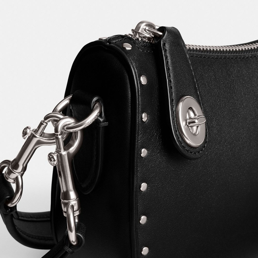 Silver/Black Coach Swinger Bag With Rivets | COH865391
