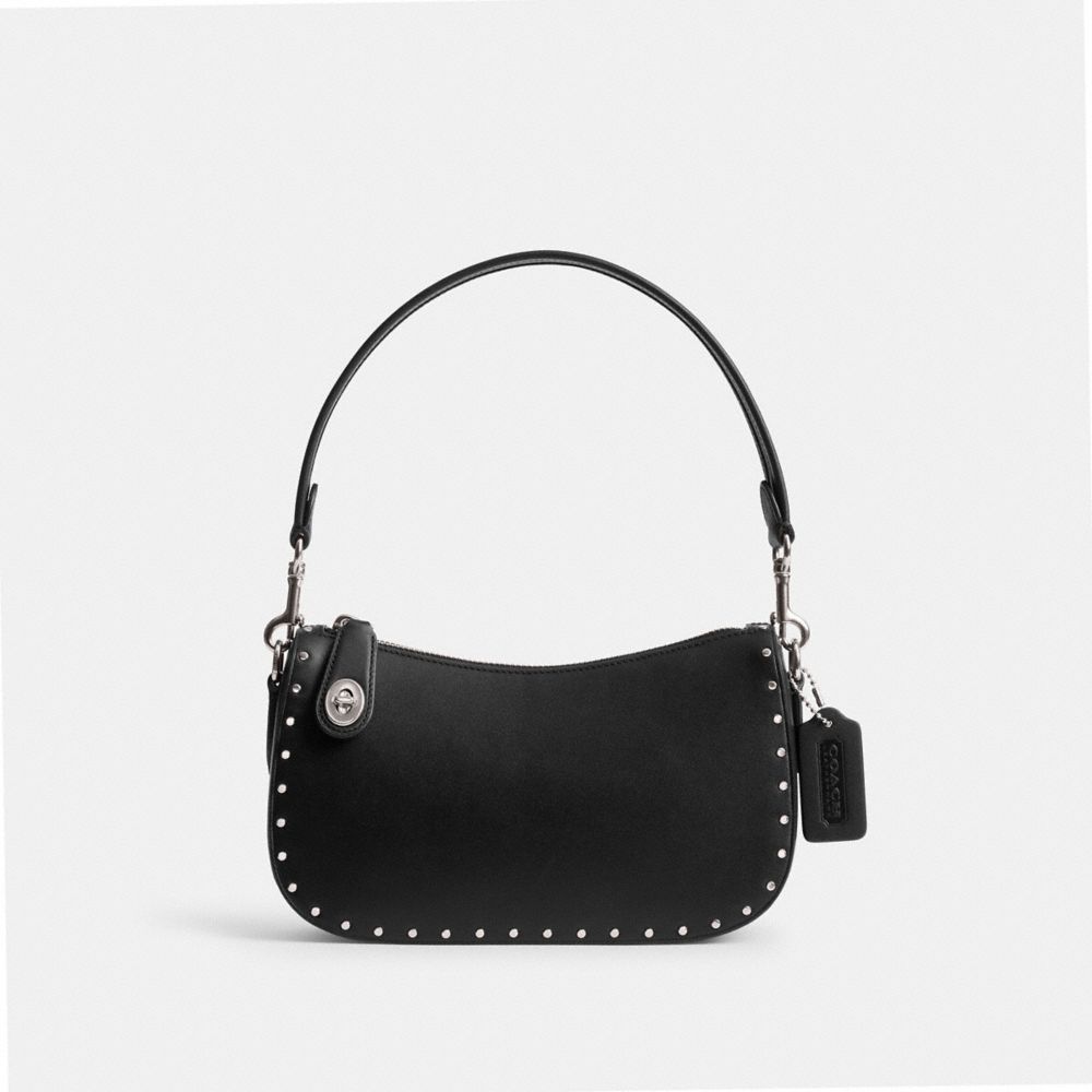 Silver/Black Coach Swinger Bag With Rivets | COH865391