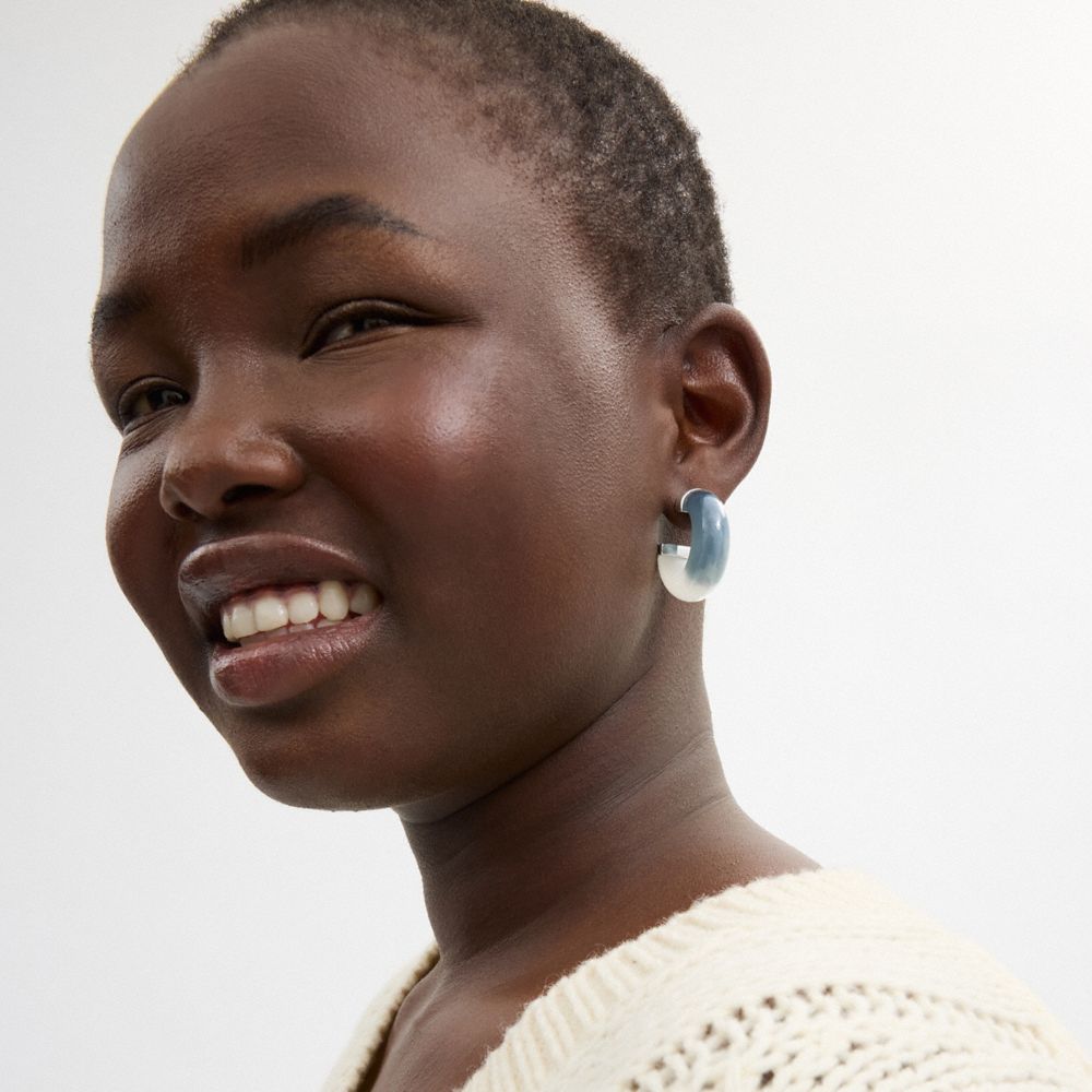 Silver/Blue Coach Resin Tie Dye Hoop Earrings | COH866223