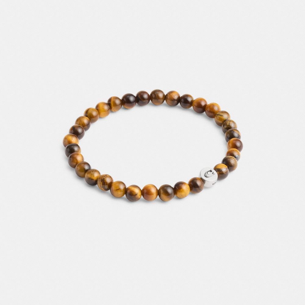 Silver/Brown Coach Tiger’s Eye Beaded Bracelet | COH867031