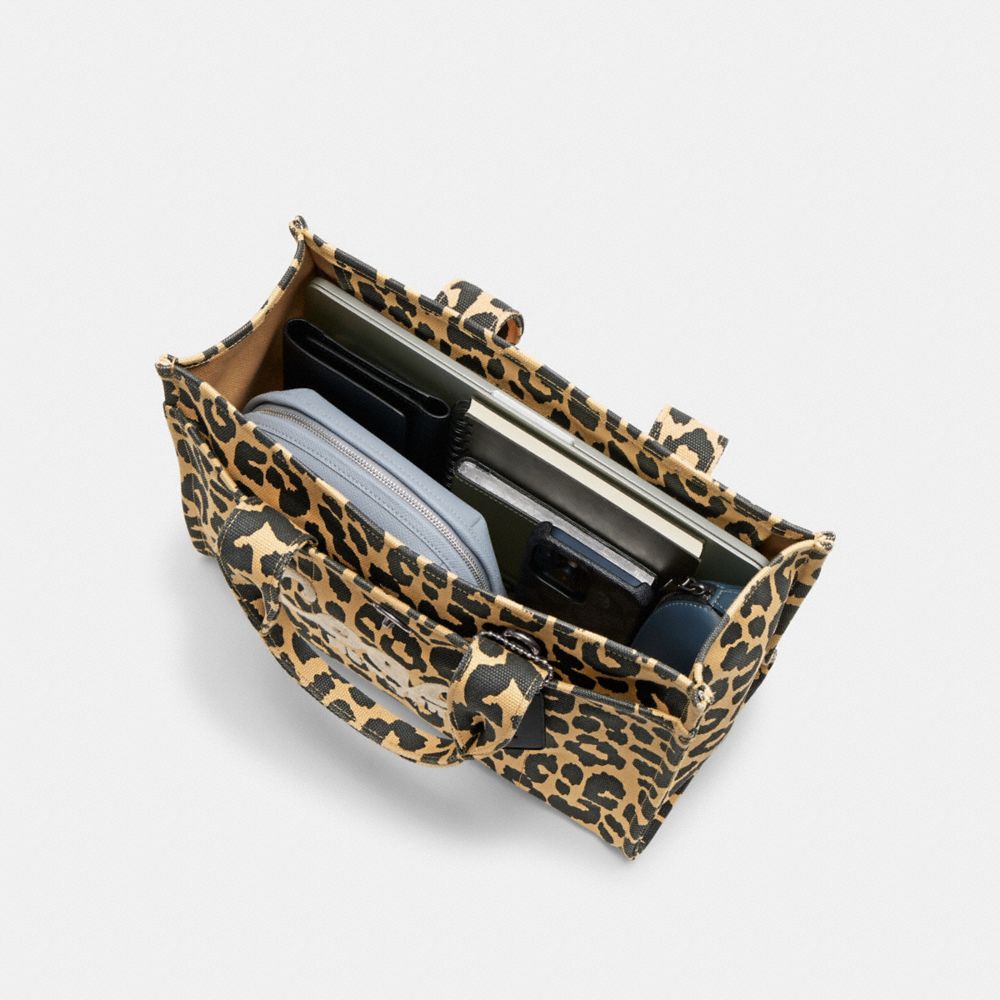 Silver/Leopard Coach Cargo Tote Bag With Leopard Print | COH865102