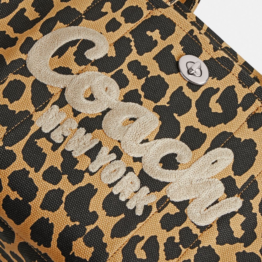 Silver/Leopard Coach Cargo Tote Bag With Leopard Print | COH865102