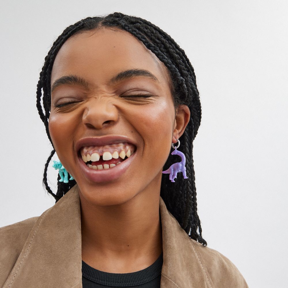 Silver/Multi Coach Dinosaur Mismatch Earrings | COH866185