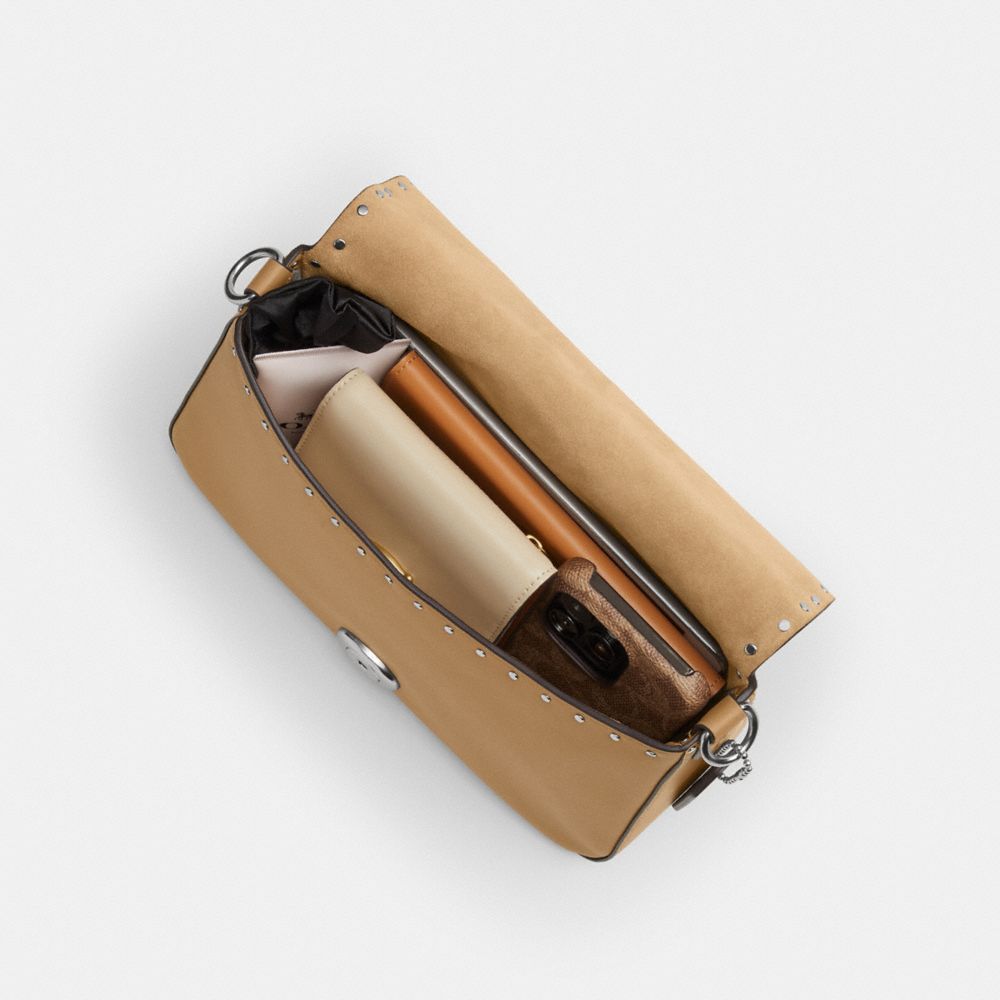 Silver/Peanut Coach Soft Tabby Shoulder Bag With Rivets And Tooling | COH864955