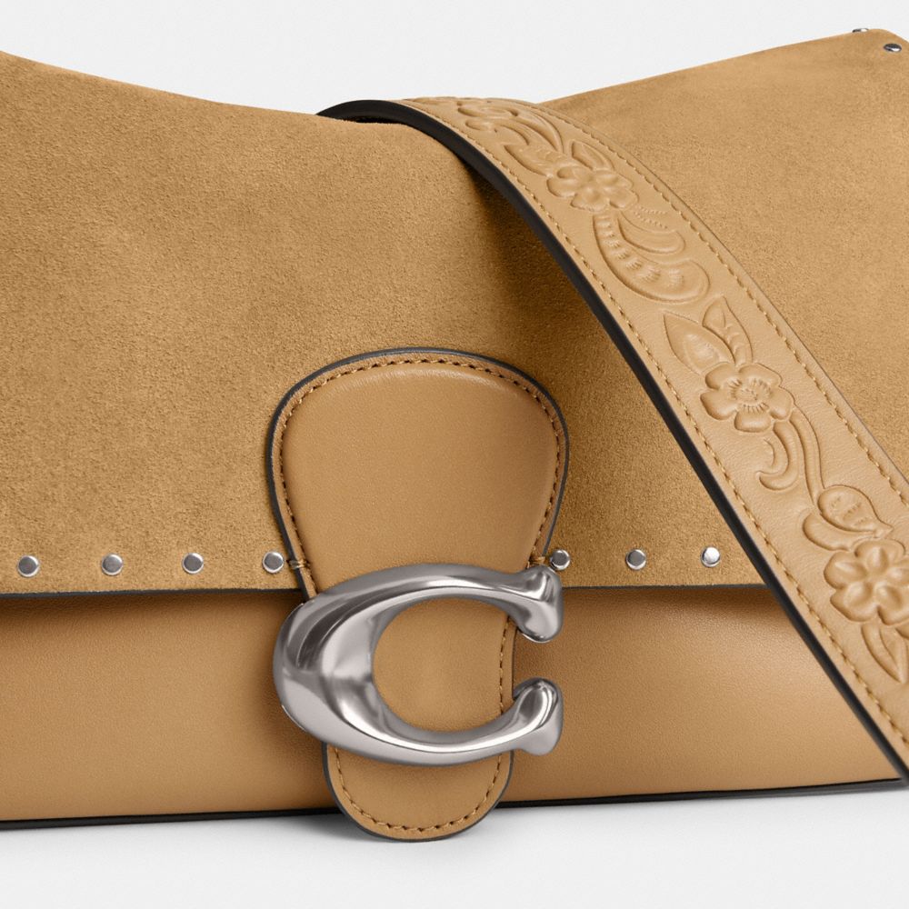 Silver/Peanut Coach Soft Tabby Shoulder Bag With Rivets And Tooling | COH864955