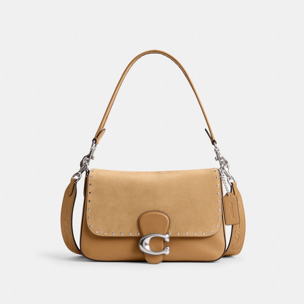 Silver/Peanut Coach Soft Tabby Shoulder Bag With Rivets And Tooling | COH864955