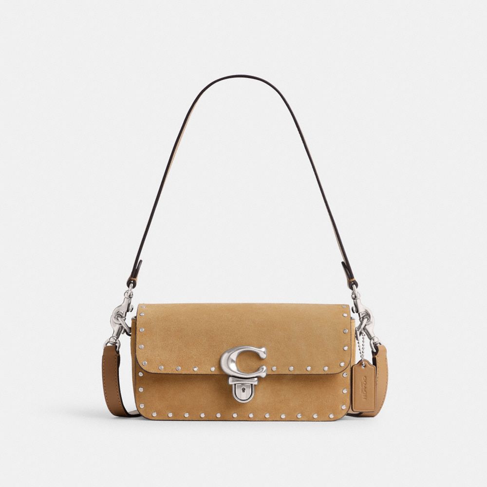 Silver/Peanut Coach Studio Baguette Bag With Rivets | COH864874