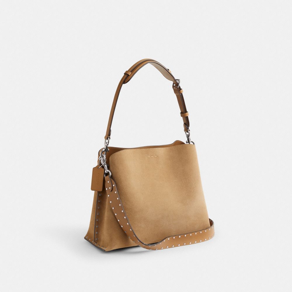 Silver/Peanut Coach Willow Shoulder Bag With Rivets | COH864953