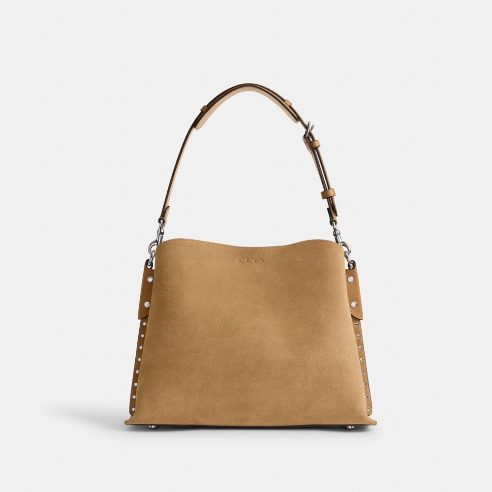 Silver/Peanut Coach Willow Shoulder Bag With Rivets | COH864953