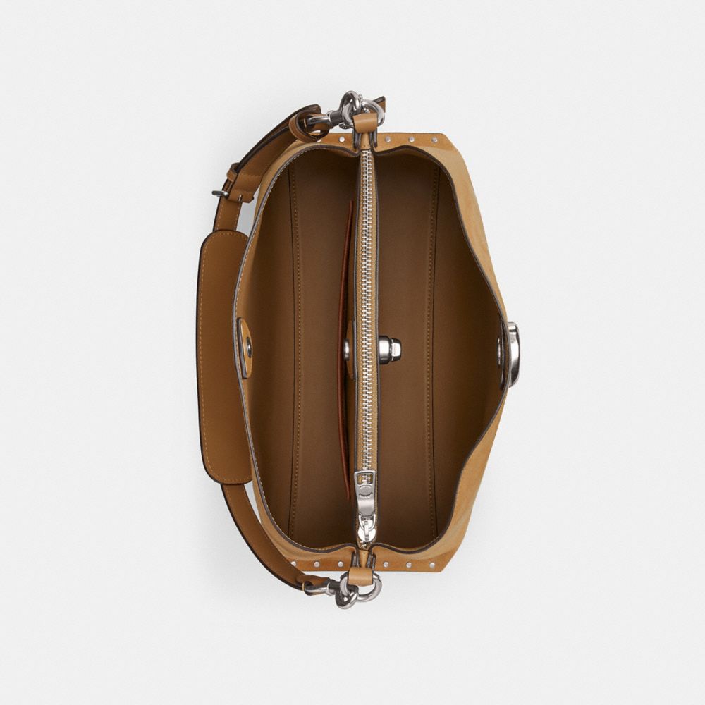 Silver/Peanut Coach Willow Shoulder Bag With Rivets | COH864953