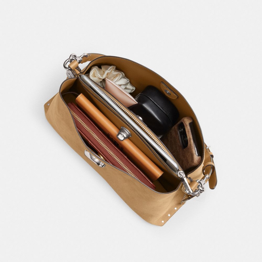 Silver/Peanut Coach Willow Shoulder Bag With Rivets | COH864953