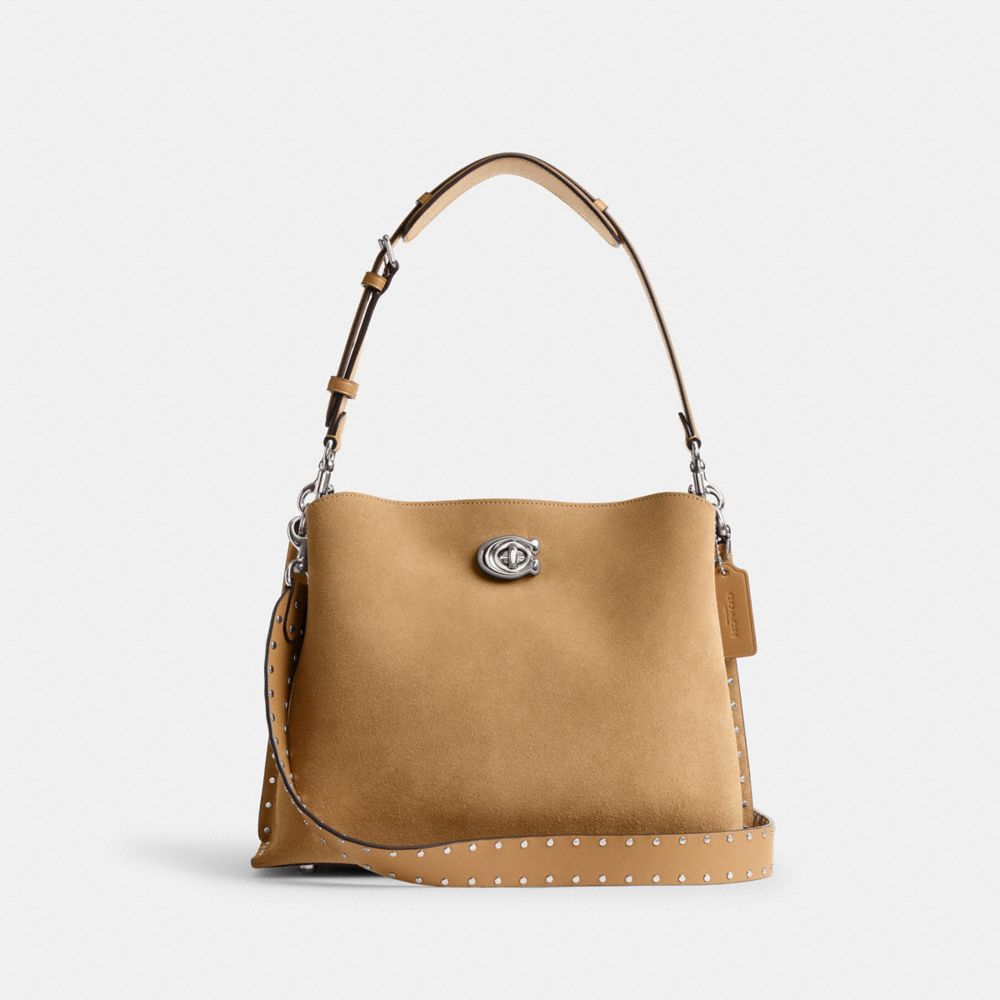 Silver/Peanut Coach Willow Shoulder Bag With Rivets | COH864953