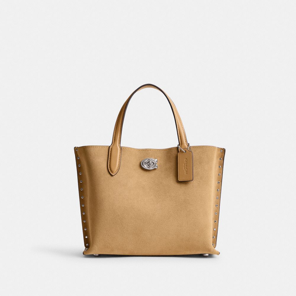 Silver/Peanut Coach Willow Tote Bag 24 With Rivets | COH865084