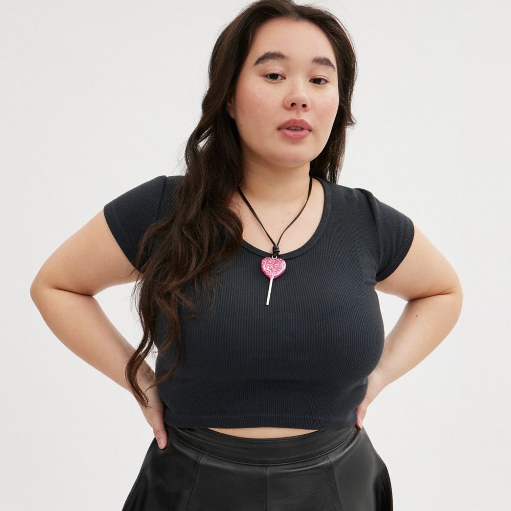 Silver/Pink Coach The Lil Nas X Drop Heart Lollipop Necklace | COH866115
