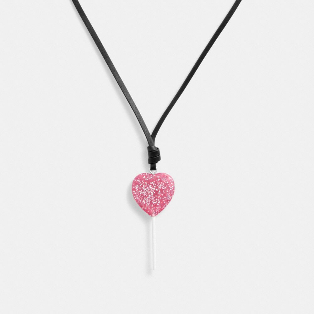 Silver/Pink Coach The Lil Nas X Drop Heart Lollipop Necklace | COH866115