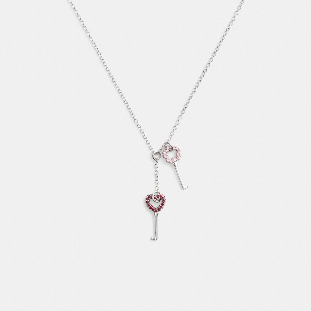 Silver/Pink Multi Coach Pavé Key Pendant Necklace | COH866213