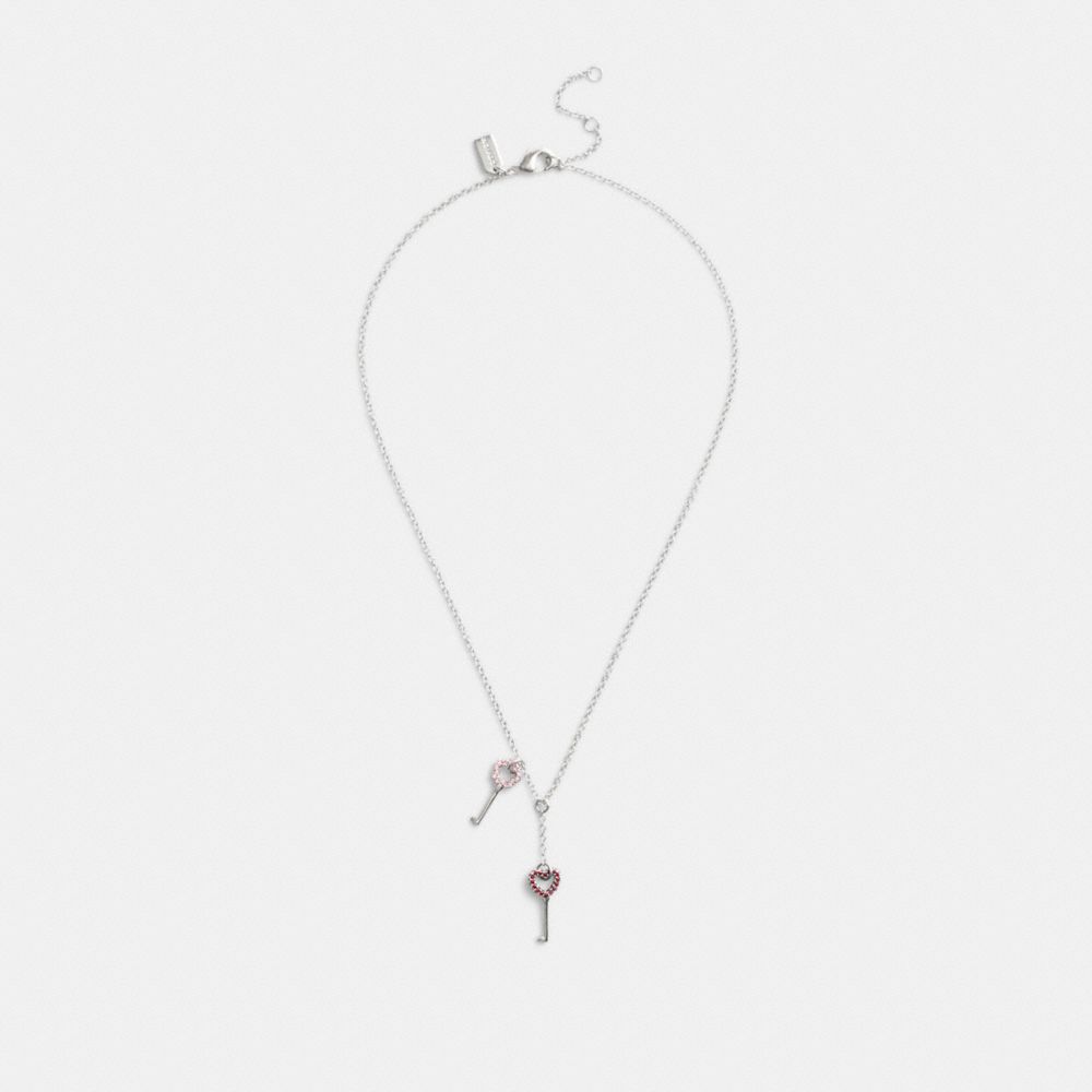 Silver/Pink Multi Coach Pavé Key Pendant Necklace | COH866213