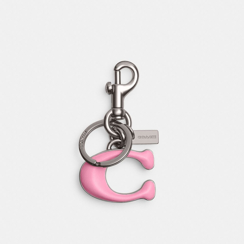 Silver/Vivid Pink Coach Signature Bag Charm | COH866428