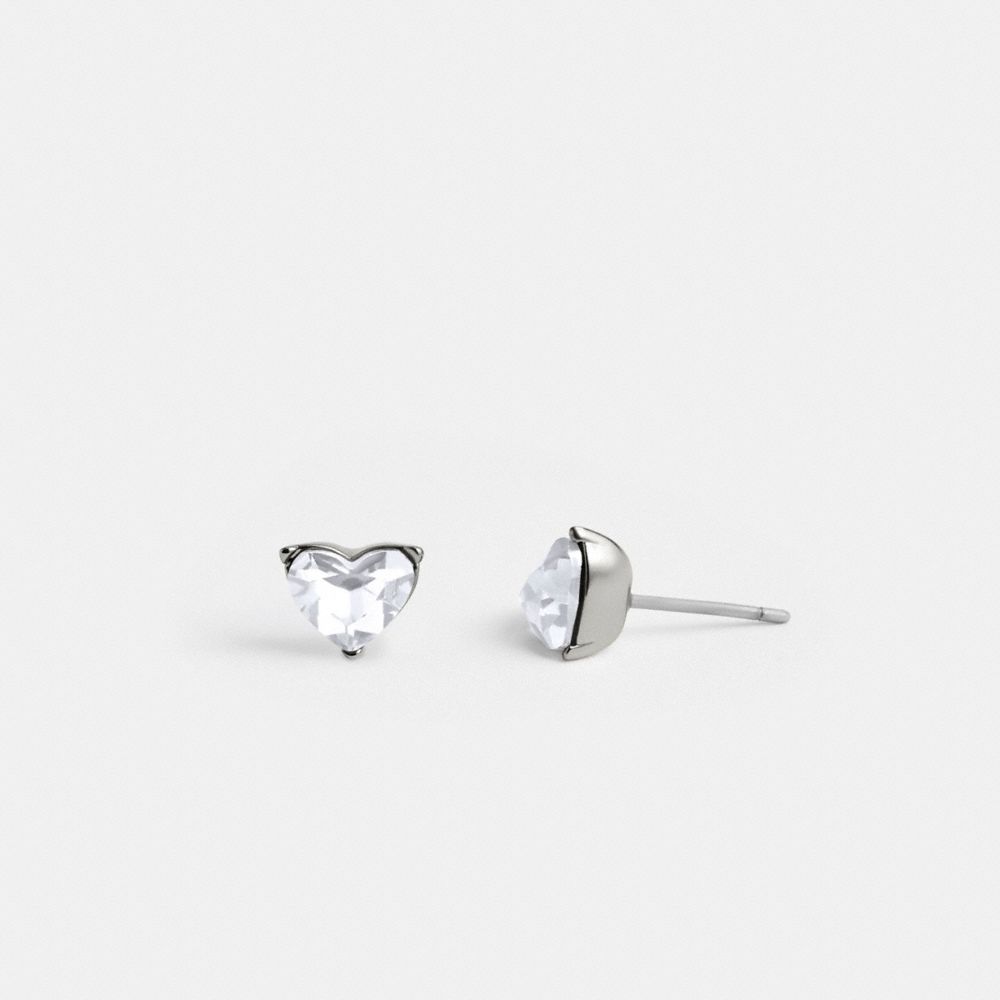 Silver Coach Halo Heart Stud Earrings | COH866136