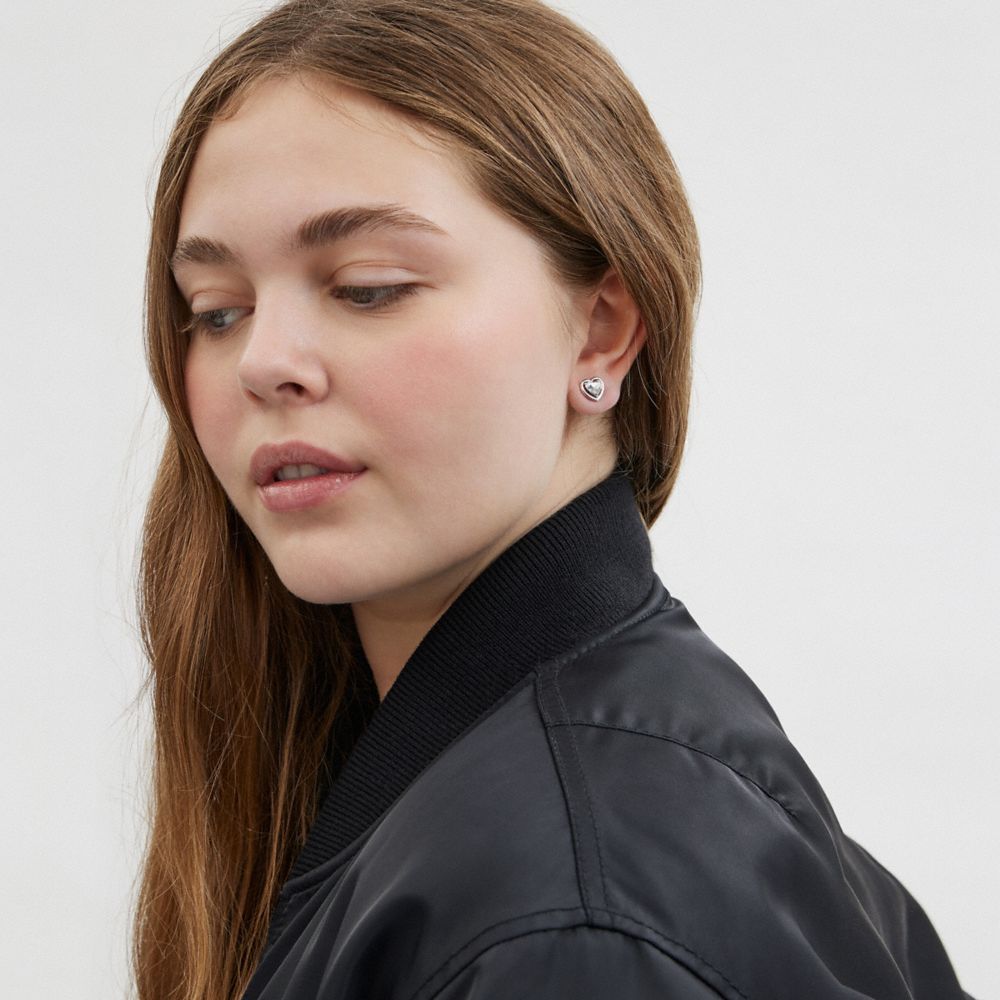 Silver Coach Halo Heart Stud Earrings | COH866136