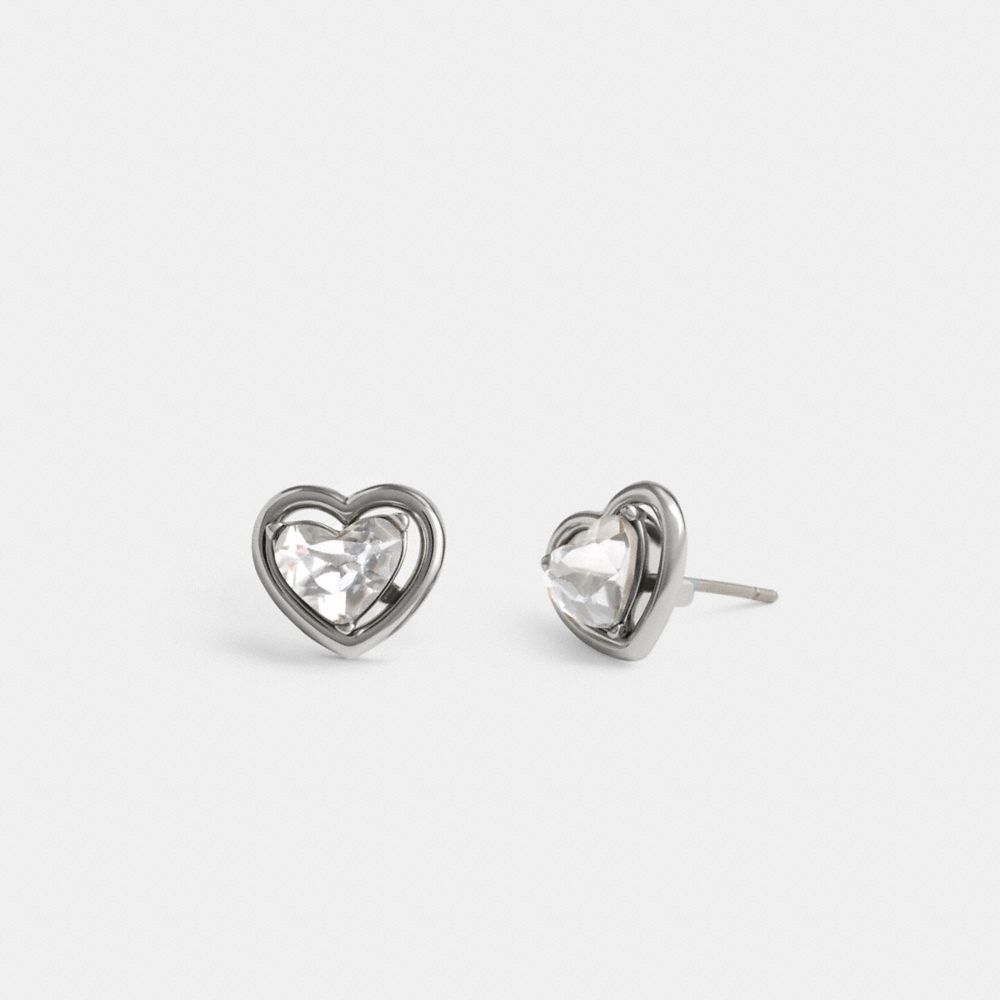 Silver Coach Halo Heart Stud Earrings | COH866136