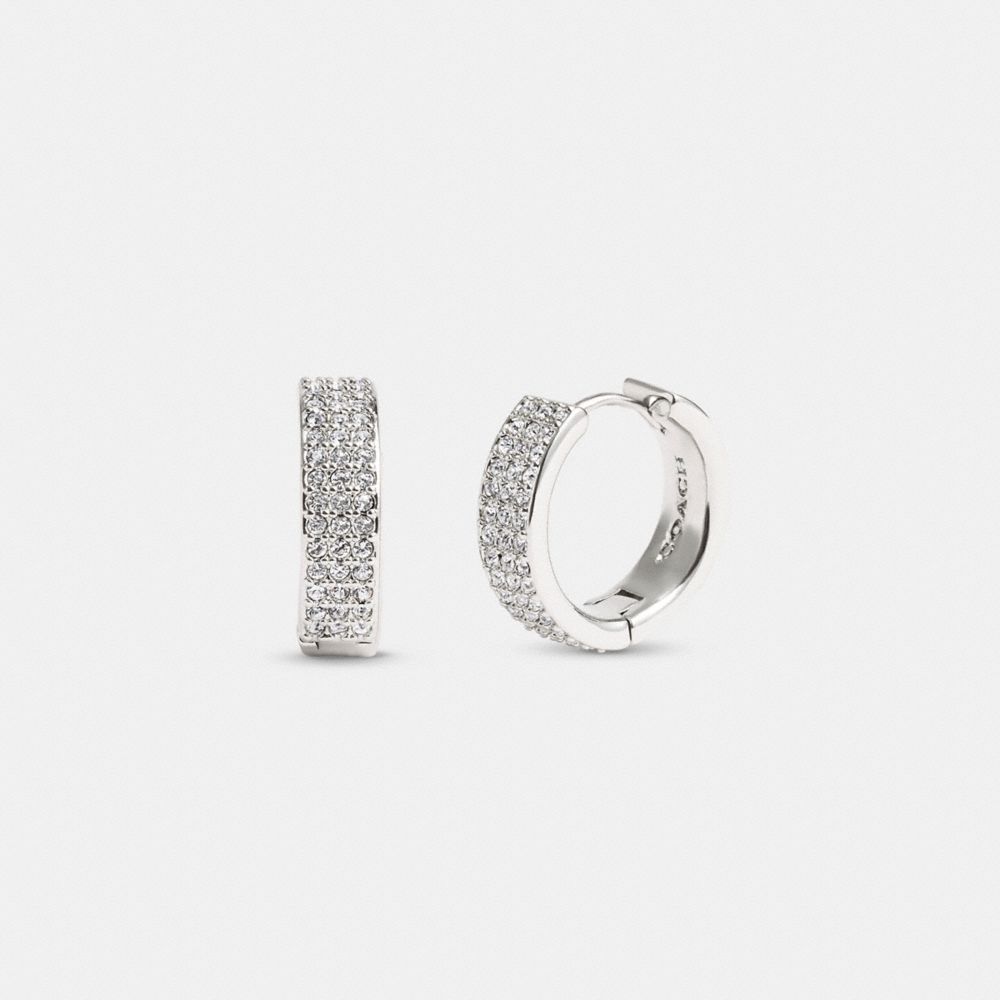 Silver Coach Pavé Huggie Earrings | COH866074
